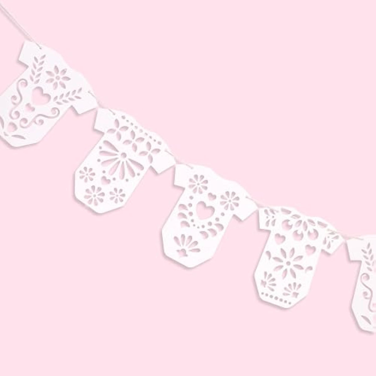 Papel Picado Baby Shower Garland, Lace Onesie Fiesta Banner Party Decor