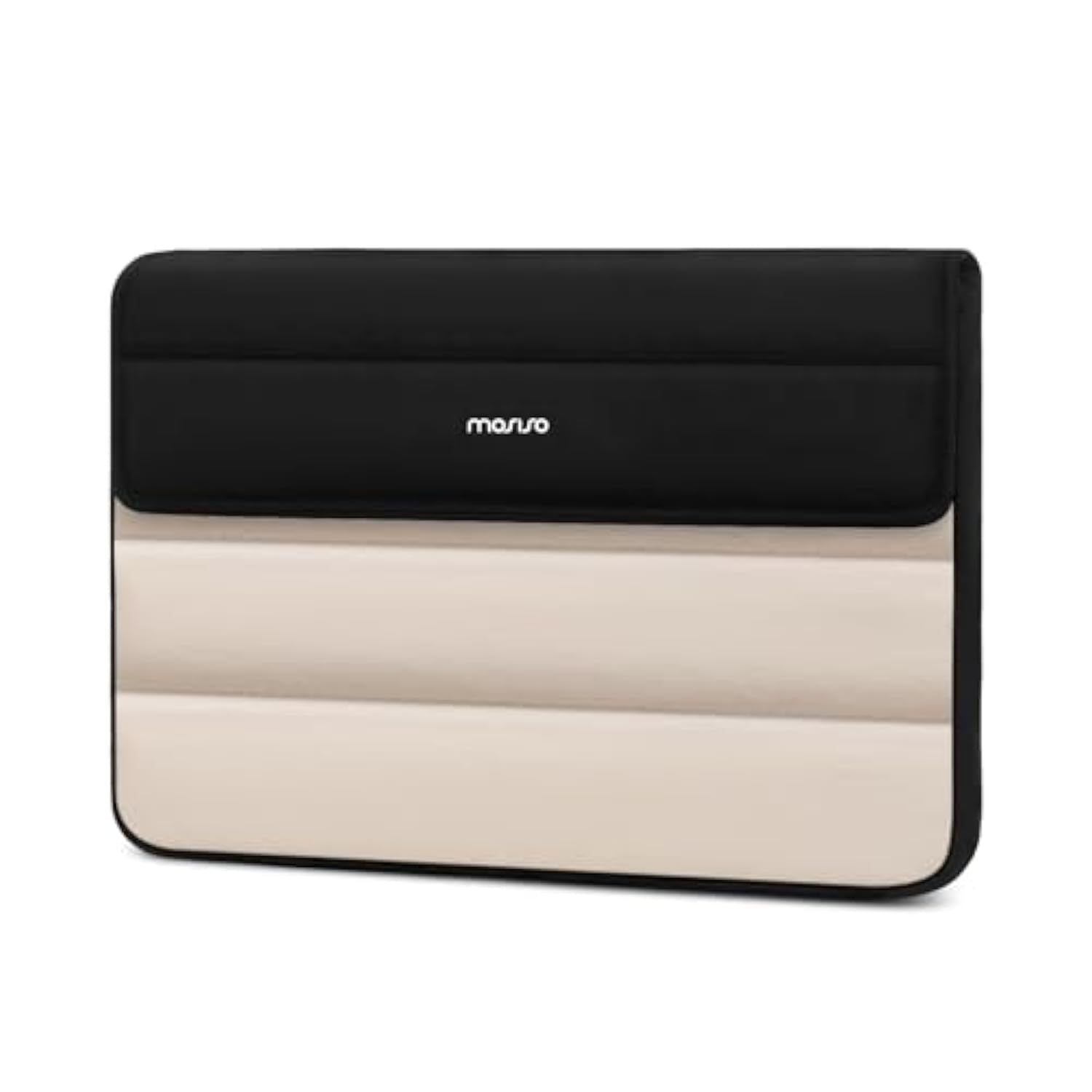 MOSISO 13-14 inch Laptop Case, 13.3 inch Puffy Laptop Sleeve Compatible with MacBook Air 13/Pro 13/Pro 14, HP Dell Lenovo, Horizontal Rectangle Quilted Flap Computer Bag with Handle&Pockets,Black&Sand