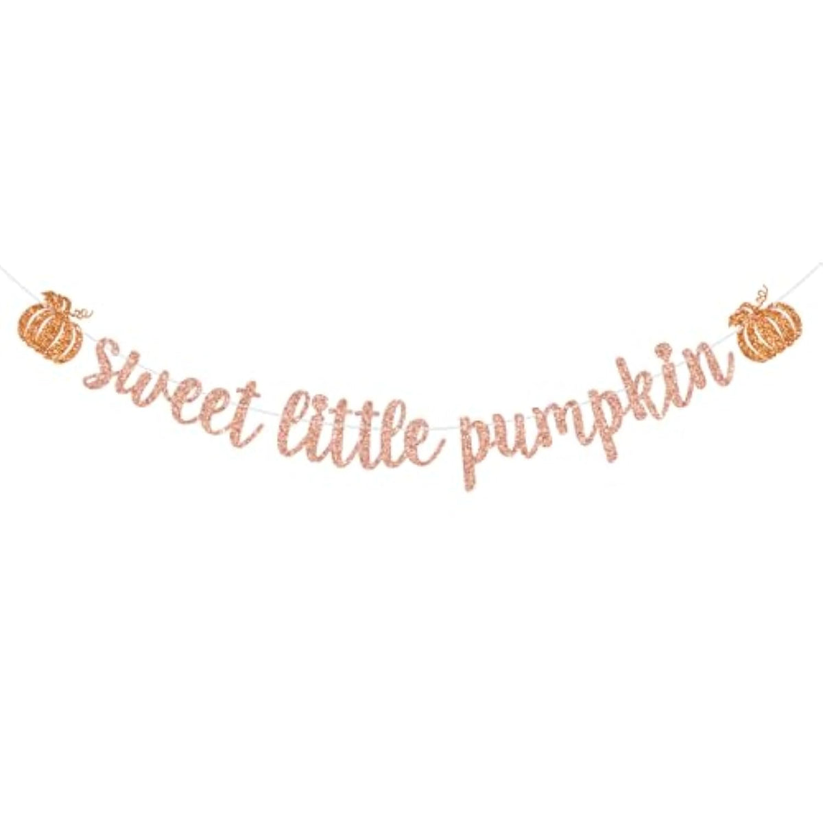 Sweet Little Pumpkin Banner, Autumn Baby Girl Birthday Party Banner, Halloween Thanksgiving Baby Shower Decoration, A Little Pumpkin Is On The Way Decor Rose Gold Glitter