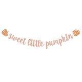 Sweet Little Pumpkin Banner, Autumn Baby Girl Birthday Party Banner, Halloween Thanksgiving Baby Shower Decoration, A Little Pumpkin Is On The Way Decor Rose Gold Glitter
