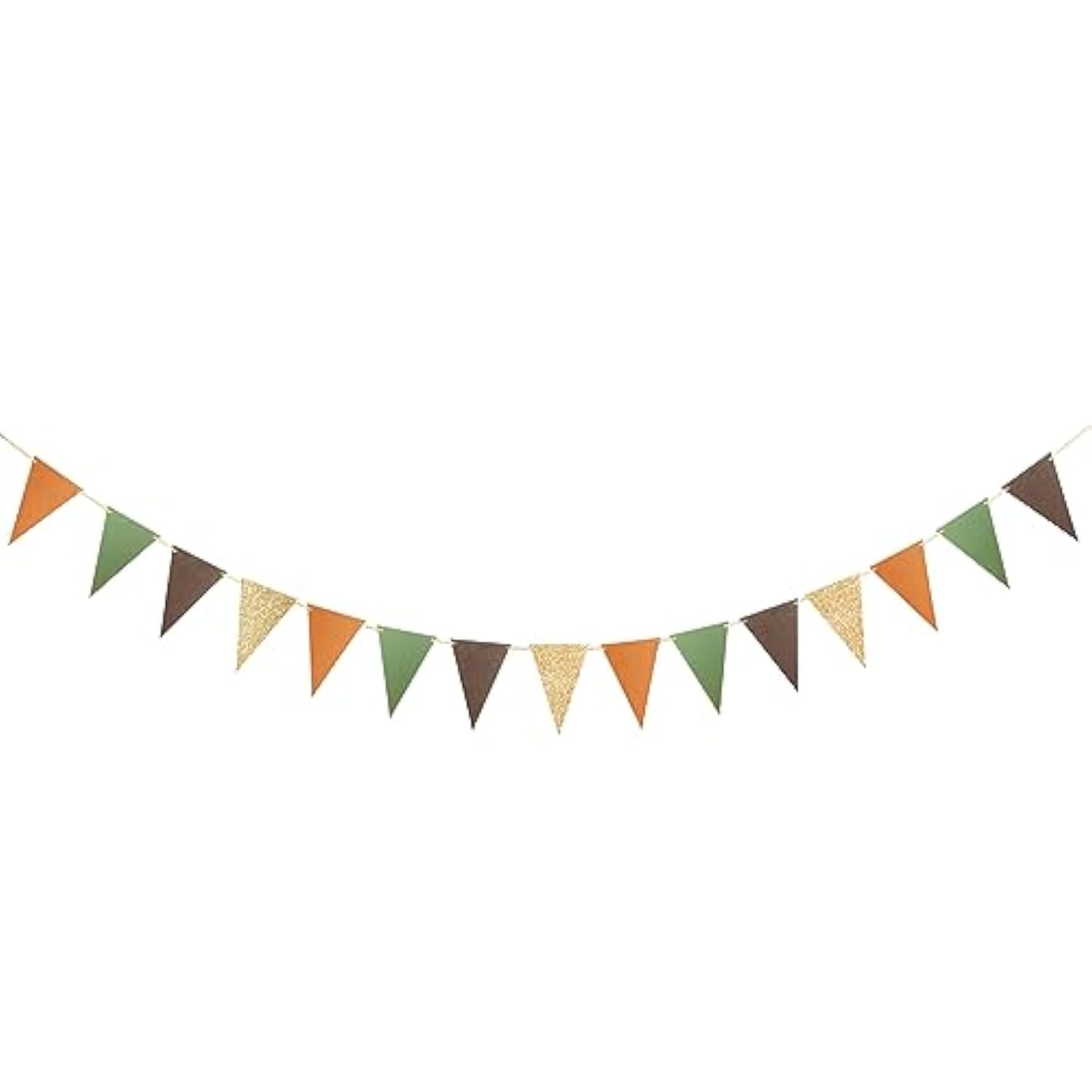 Triangle Banner Party Decoration, Golden Brown Green Paper Bunting Flags 15 Pcs 10ft