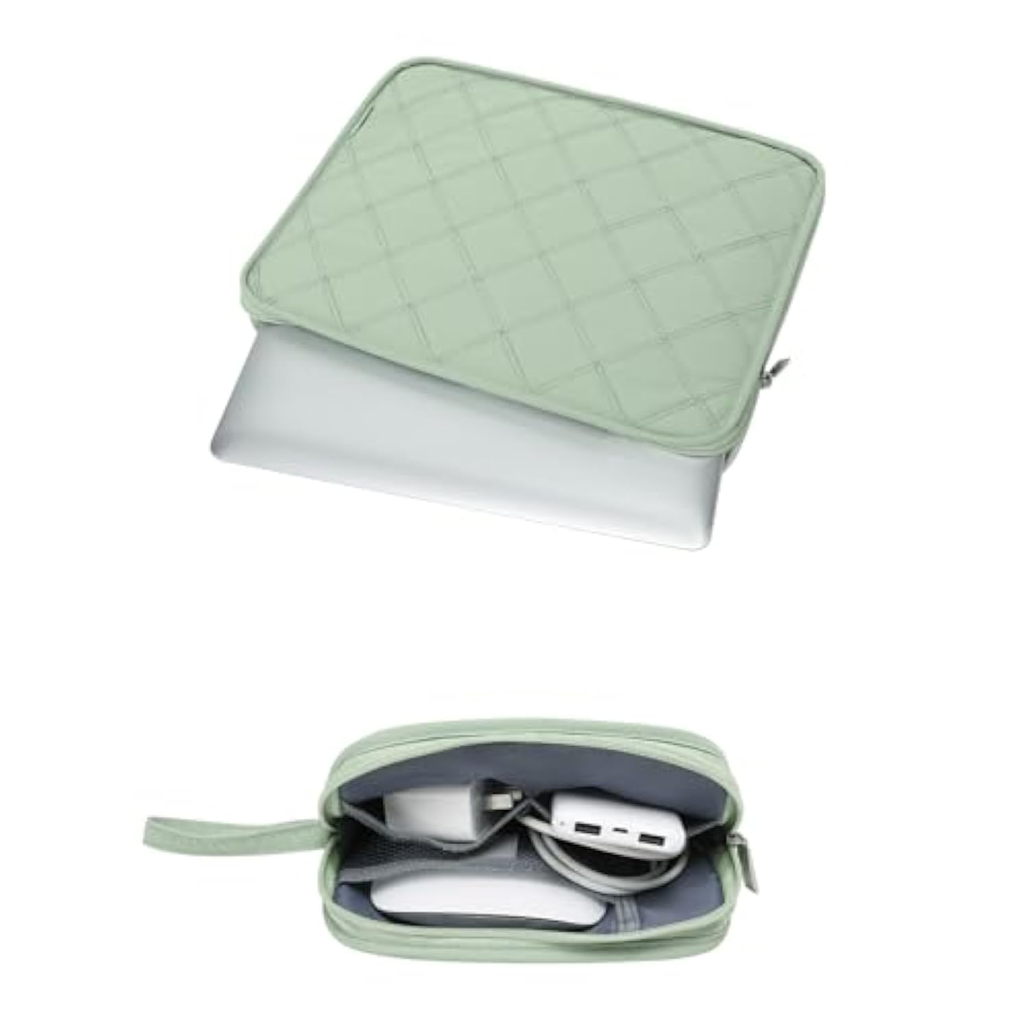 MOSISO 13-14 inch 360 Protective Laptop Case, Square Quilted Laptop Sleeve Bag Carrying Case Compatible with MacBook Air/Pro 13 13.3/Air 13.6/Pro 14, HP, Dell, Lenovo, Asus with Small Case, Sage Green