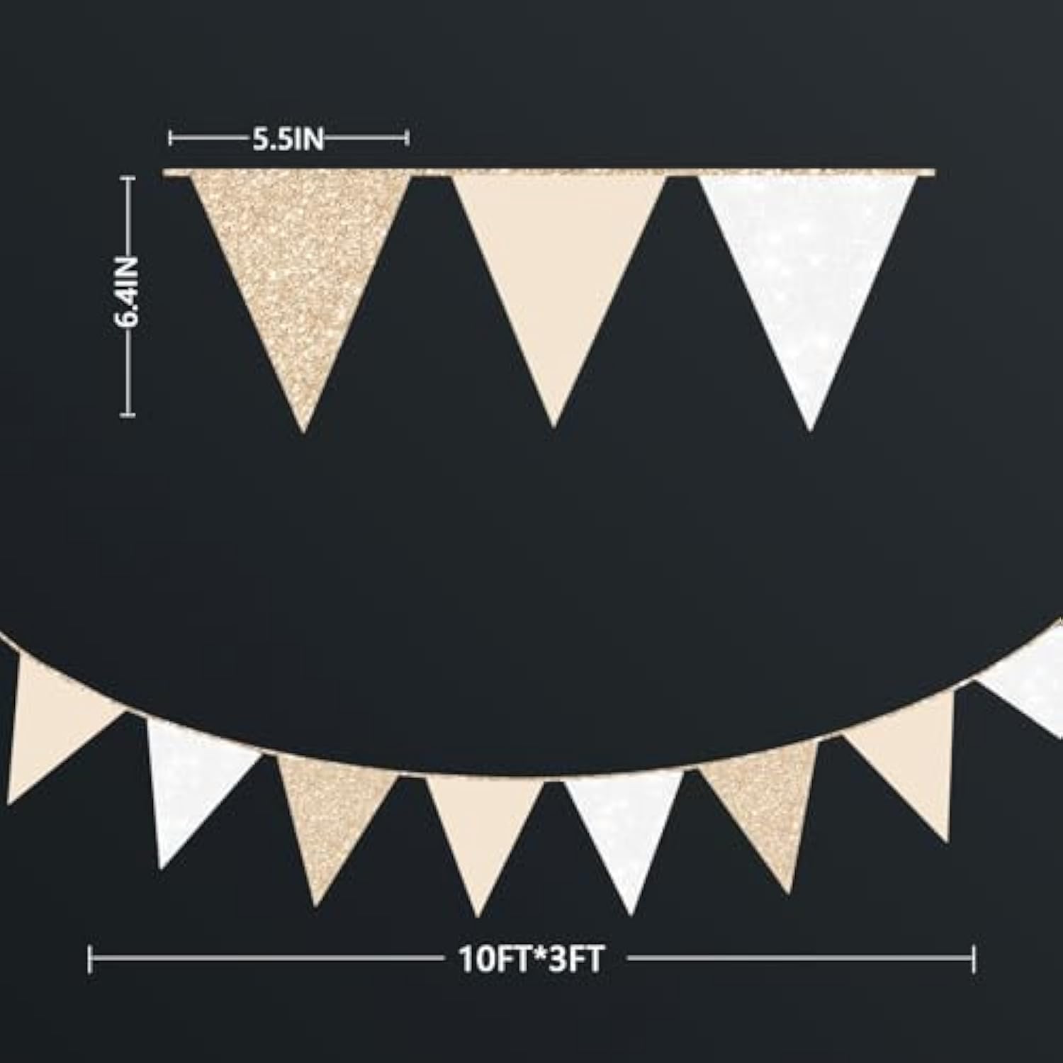 Champagne Gold Beige White Party Pennant Banner Flag Hanging Glitter Paper Triangle Bunting For Birthday Baby Shower Graduation Wedding Engagement Bridal Shower Holiday Baptism Party Decorations