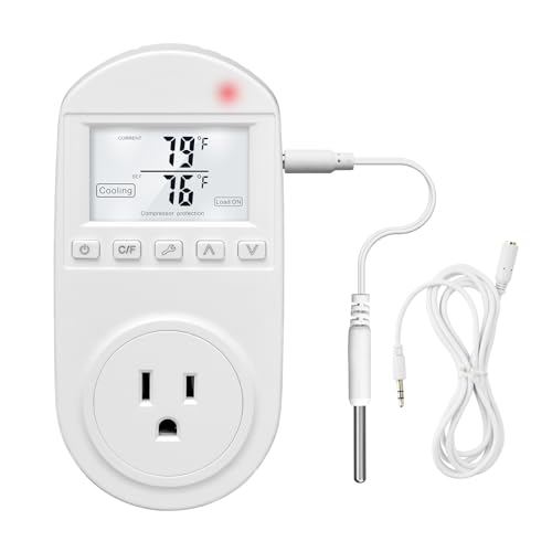 Temperature Controlled Outlet, Thermostat Outlet Compatible With Window Air Conditioner, Space Heaters, Fans, Auto On/Off, Ideal For Household, Greenhouse, Reptile, Incubator, 110V 15A