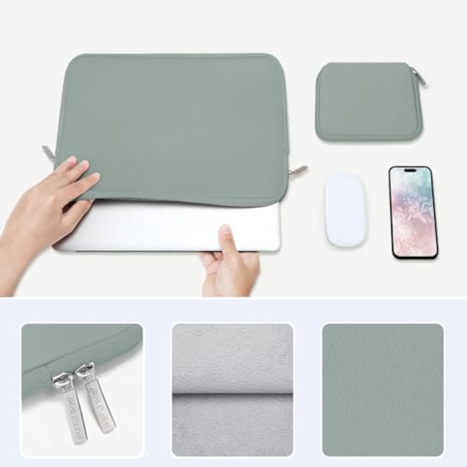 MOSISO Laptop Case 13.3 inch, 13-13.3 inch Laptop Sleeve Bag Compatible with MacBook Air/Pro 13 / Pro 14, HP Dell ASUS Lenovo Notebook, Neoprene Computer Sleeve Bag with Small Case, Antique Green