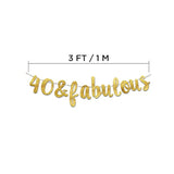 40 & Fabulous Gold Glitter Banner - Happy 40Th Birthday Party Banner - 40Th Wedding Anniversary Decorations - Milestone Birthday Party Decorations