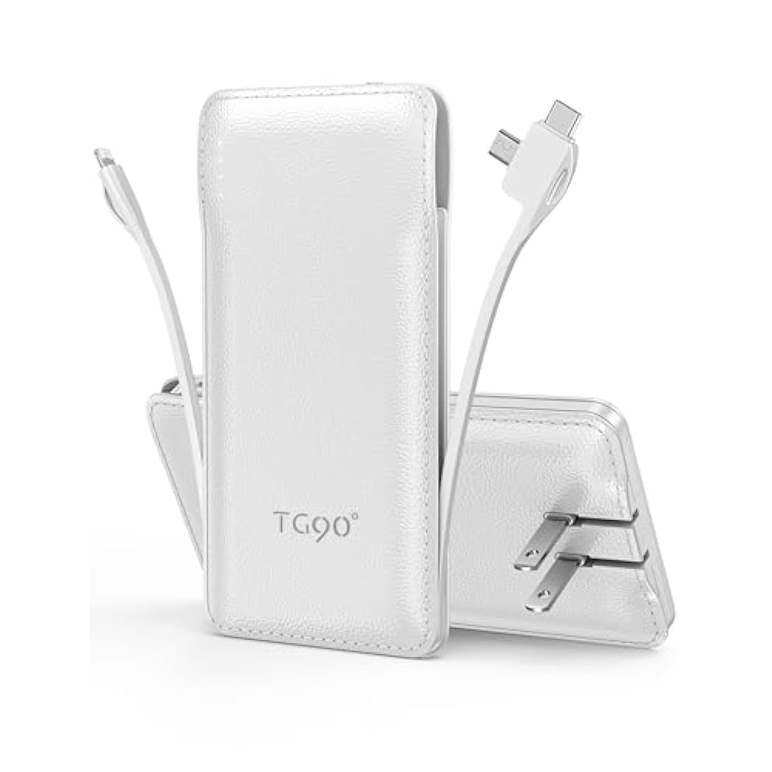 Tg90° Portable Charger Power Bank With Built-In Ac Wall Plug And Cables, 10000Mah Usb C External Battery Charger Compatible With Iphone And Android Phones
