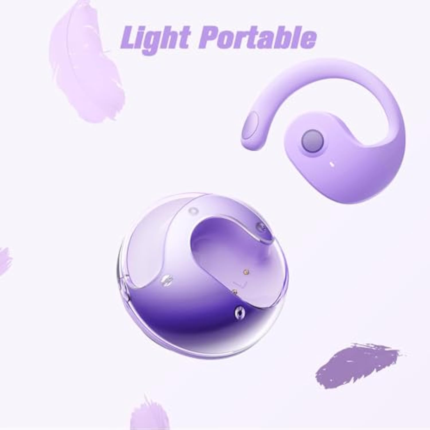 Purple Open-Ear Bone Conduction Bluetooth Headphones Wireless Earbuds