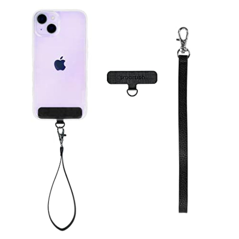 Phone Wristlet - Case Clinger - Universal Iphone Holder With Detachable Wrist Strap Loop For All Phone Cases - Black Vegan Leather