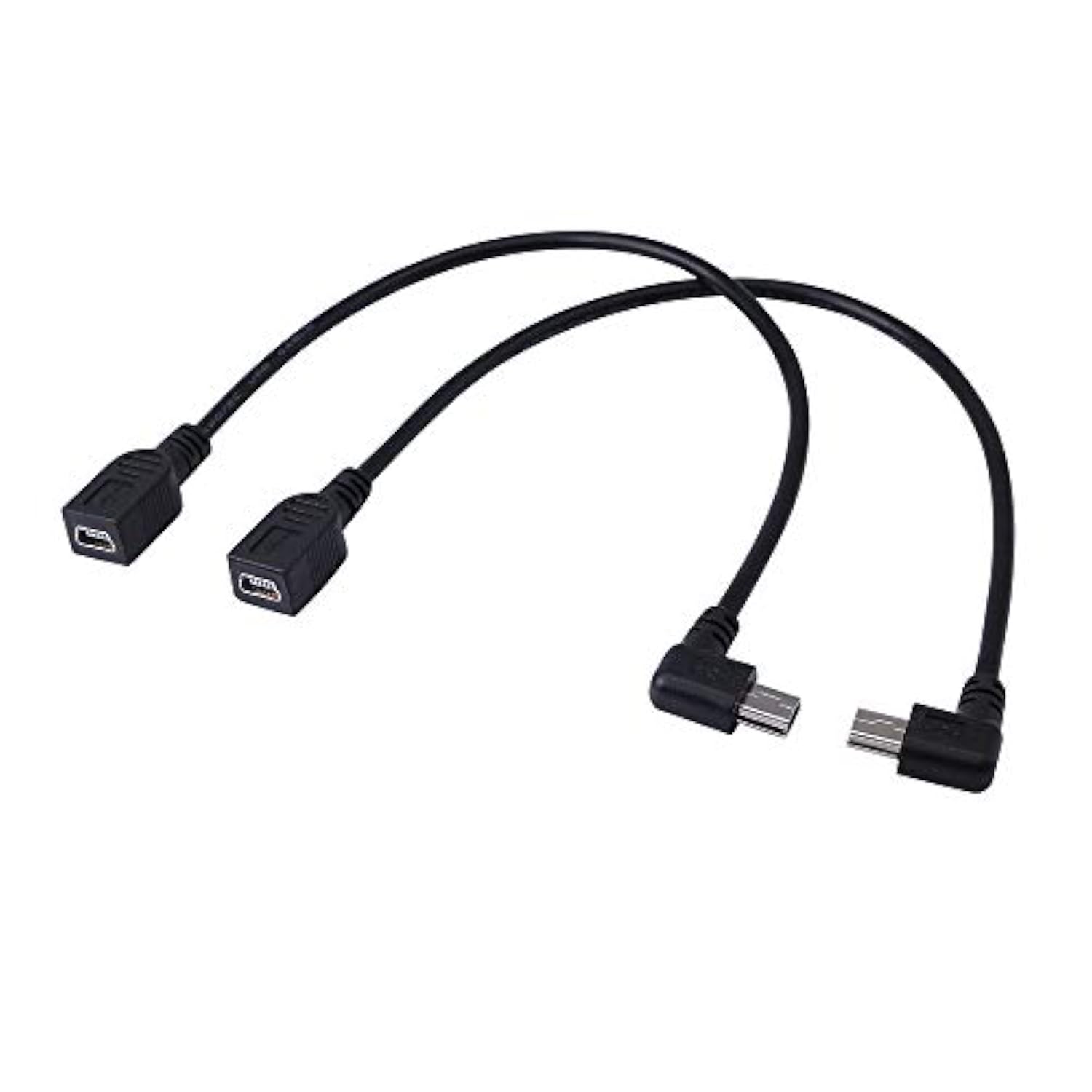 9Inch Mini Usb Cable Combo Mini Usb Female To Right Angle & Left Angle Male Data Sync And Charge Extension Cable (Black)(2-Pack) Rl
