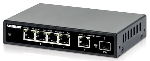 Intellinet 5-Port Poe+ Ethernet Switch With Sfp Port - 91W Power Budget, Output Up To 30W Per Port, Unmanaged, Wall Mountable/Desktop, Fanless, 3 Yr Mfg 561822