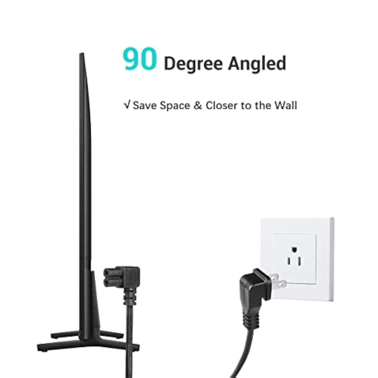 [Ul Listed] 12Ft Power Cord Compatible Samsung Tcl Roku Lg Sharp Toshiba Insignia Sony Led Lcd Tv, Right Angle Power Cable Replacement