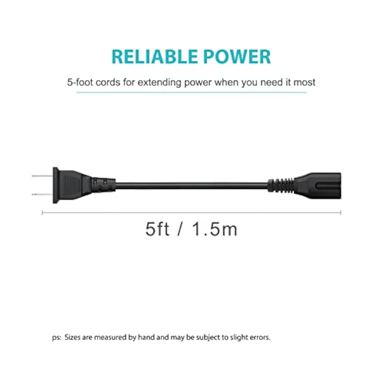 2-Prong AC Power Cord for JBL Partybox and Onn Bluetooth Speakers