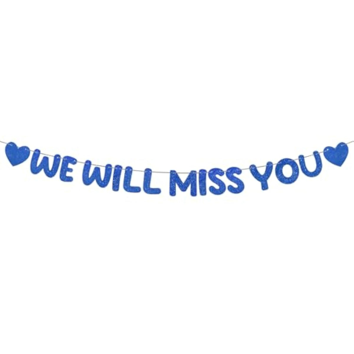 Pre Strung We Will Miss You Banner Glitter Bunting Graduation Retirement Party Decorations 8.2 Ft Goodbye Decorations For Going Away Farewell Army Party Supplie(Navy Blue)