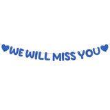Pre Strung We Will Miss You Banner Glitter Bunting Graduation Retirement Party Decorations 8.2 Ft Goodbye Decorations For Going Away Farewell Army Party Supplie(Navy Blue)