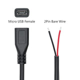 Short Micro Usb Female 2 Pin Bare Wire,30Cm/11.8In Micro Usb To Open End Pigtail Power Cable Easy Soldering,Micro Usb 22Awg 3A For Micro Usb Equipment Installed Or Replace Repair Diy Cable(4Pcs)