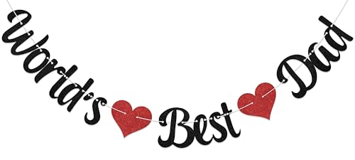 World's Best Dad Banner Happy Father's Day Decorations Father's Birthday Party Decorations Black & Red