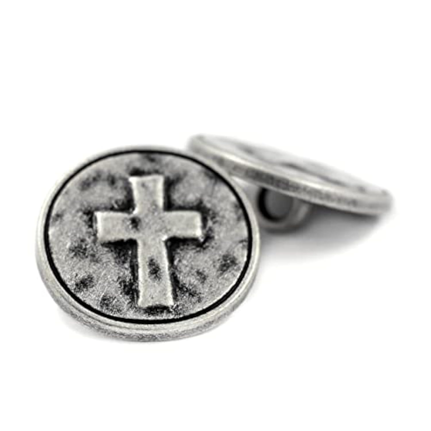 12 Pieces Cross Symbol Metal Shank Buttons. 20Mm (3/4 Inch) (Antique S
