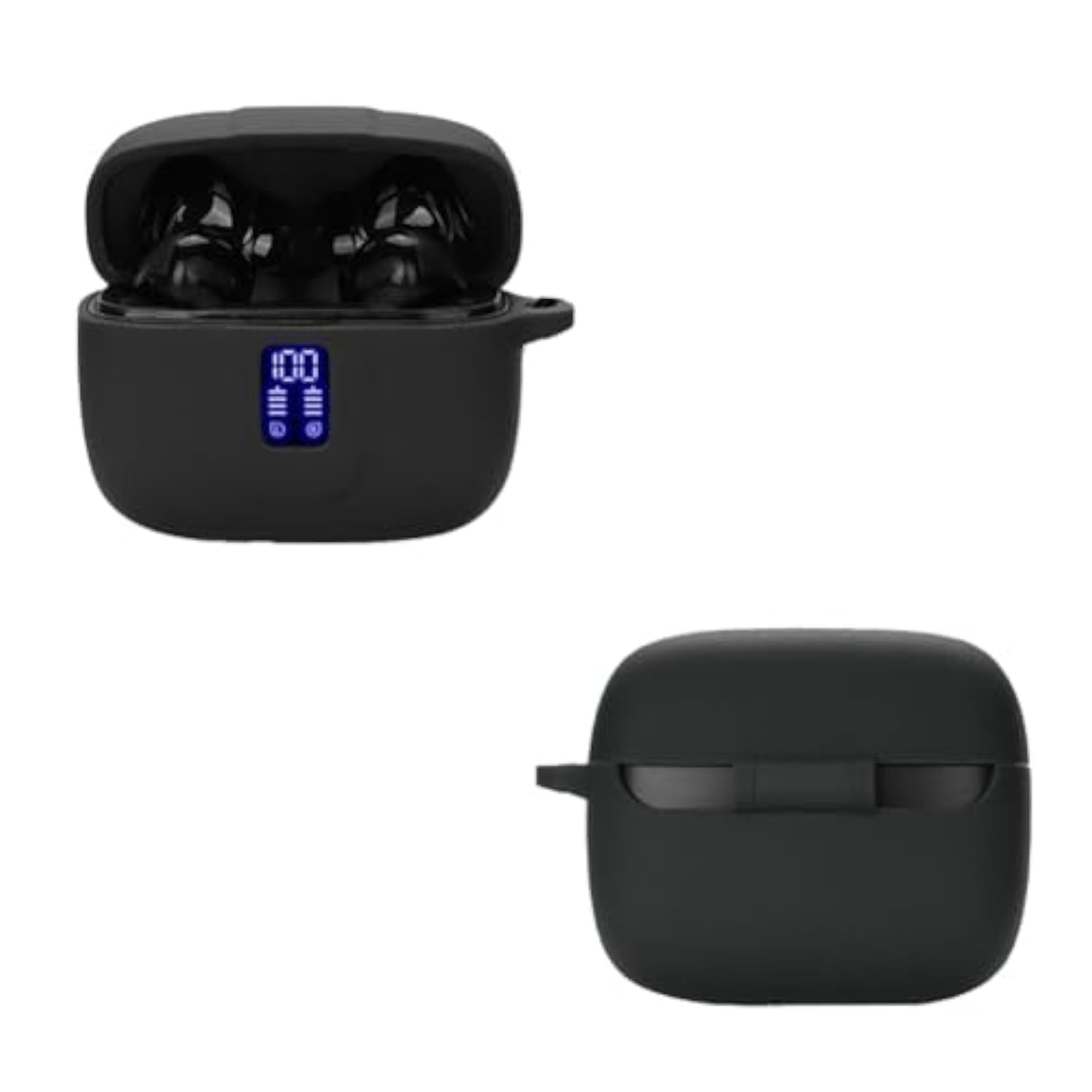 Earbuds Case Compatible With Tagry X08 Wireless Headphone, Silicon Protective Cover With Keychain, With Window For Led Display, Black