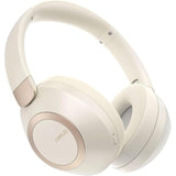 Bc6 Wireless Over Ear Headphones, 50H Playtime Foldable Lightweight Bluetooth Headsets, Deep Bass, Builtin Microphone, Memory Foam Earmuff, For Travel, Home Office (Beige White)