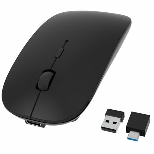Bluetooth Wireless Rechargeable Mouse For Macbook Pro/Air/Ipad Air/Ipad Pro/Laptop/Tablet/Iphone/Pc, Bluetooth 5.2/3.0 And 2.4Ghz Dual Mode Mouse (Black)