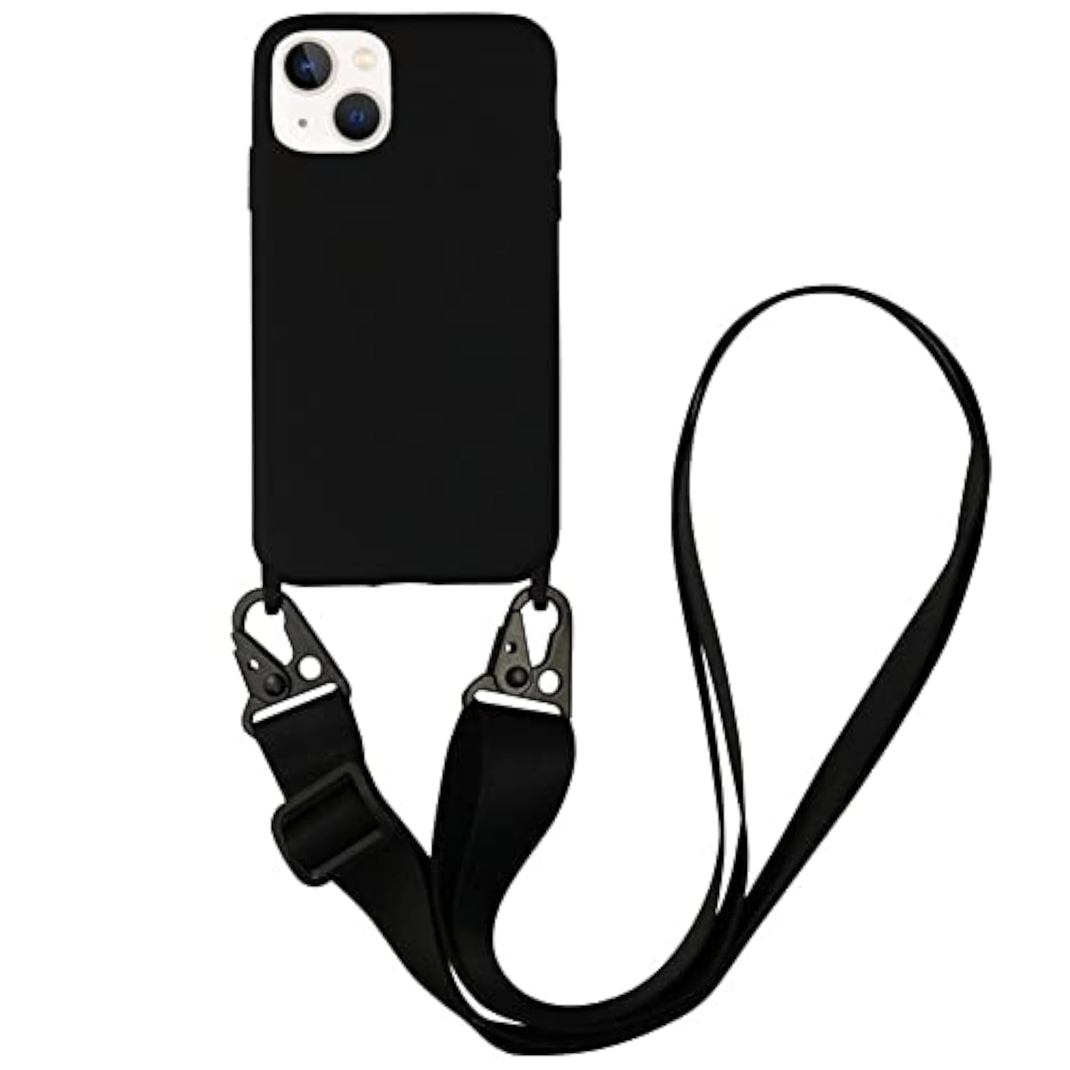 Cute Soft Silicone Crossbody Phone Case with Adjustable Shoulder Strap for iPhone 13 - Black