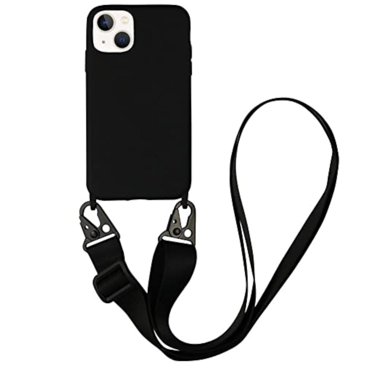 Cute Soft Silicone Crossbody Phone Case with Adjustable Shoulder Strap for iPhone 13 - Black