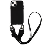 Cute Soft Silicone Crossbody Phone Case with Adjustable Shoulder Strap for iPhone 13 - Black