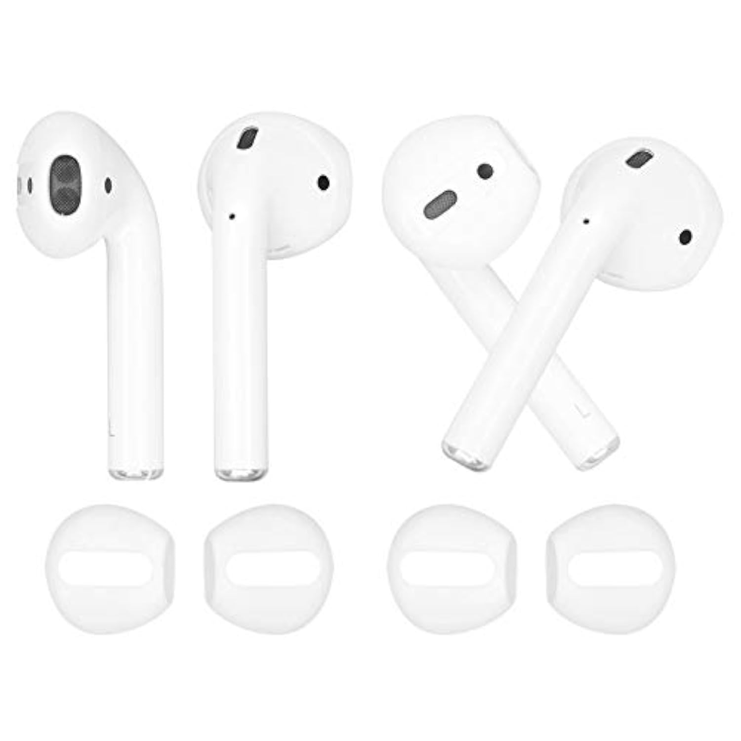 (Fit In Case) 4 Pairs Replacement Super Thin Slim Silicone Earbuds Ear Tips And Covers Skin Accessories For Apple Airpods Or Earpods Headphones (Fit In Charging Case) (Black White)