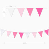 32Ft Rose Hot Pink Pennant Banner, Cotton Bunting for Wedding, Party, Garden Decor