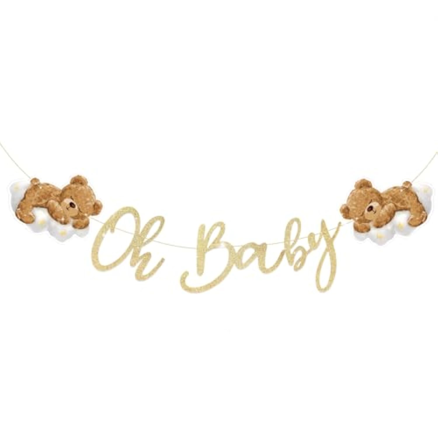 Oh Baby Banner Bear Baby Shower Neutral We Can Bearly Wait Gold Sign