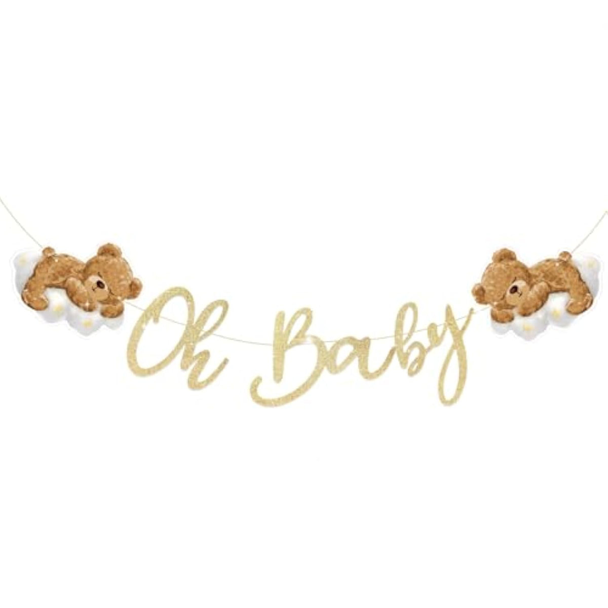 Oh Baby Banner Bear Baby Shower Neutral We Can Bearly Wait Gold Sign