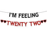 22Nd Birthday Party Decorations For Girls Women, Black Red Glitter I'M Feeling Twenty Two Banner, Taylor Singer Themed Girls 22 Years Old Birthday Party Decorations Supplies