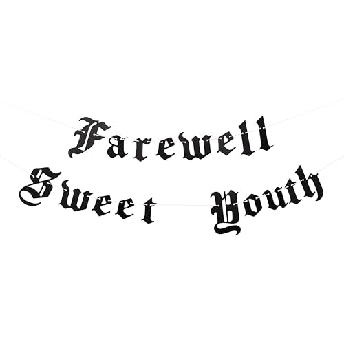 Farewell Sweet Youth Old English Goth Banner, Gothic Blackletter Party Garland, Funeral for My Youth Birthday Garland for 30th 40th 50th Birthday Party Decoration (English Goth Banner)