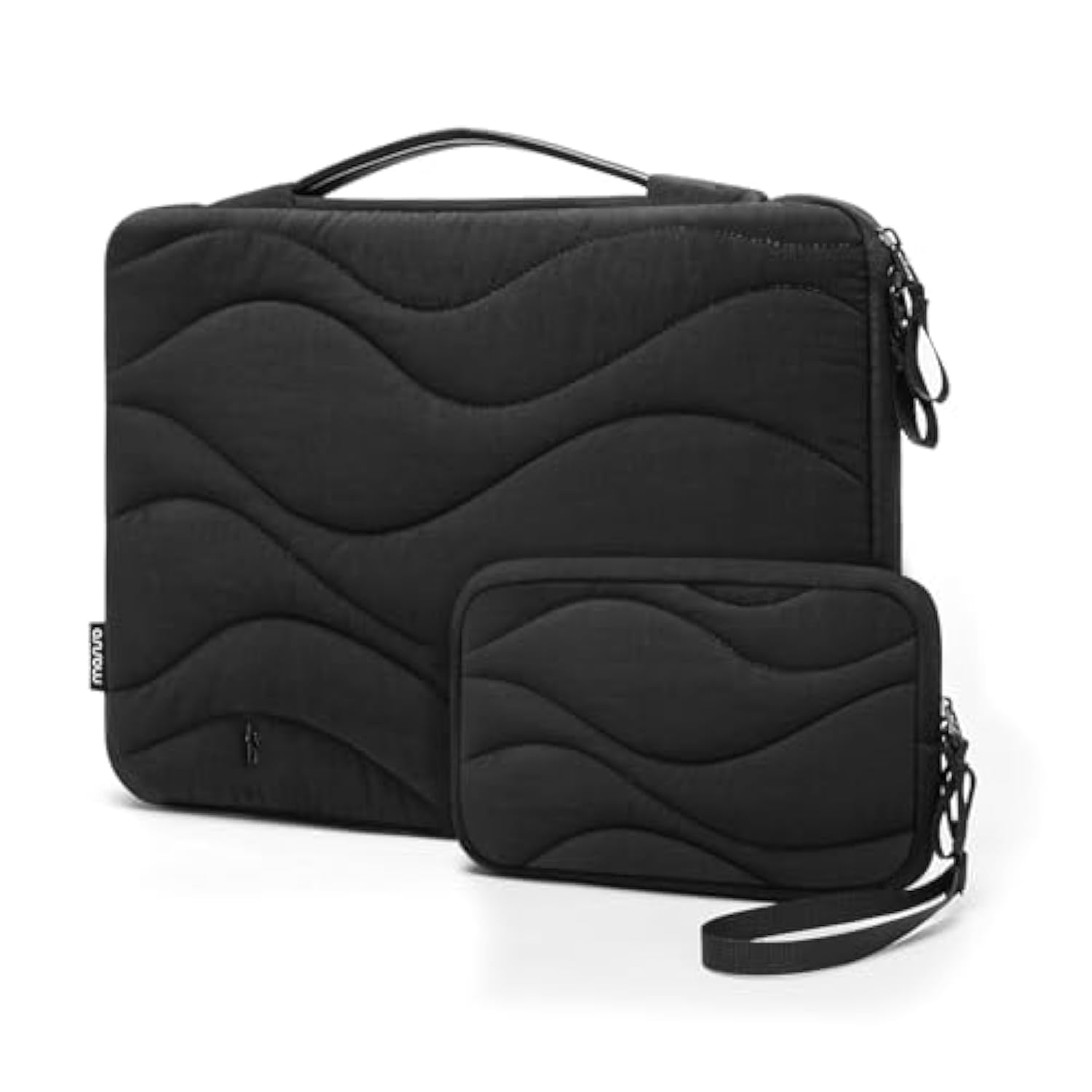 MOSISO 360 Protective 13-14 inch Laptop Case, 13.3 inch Puffy Laptop Sleeve Compatible with MacBook Air/Pro 13/Pro 14, HP Dell Acer ASUS, Hill Lines Quilted Side Open Bag with Handle&Small Case,Black
