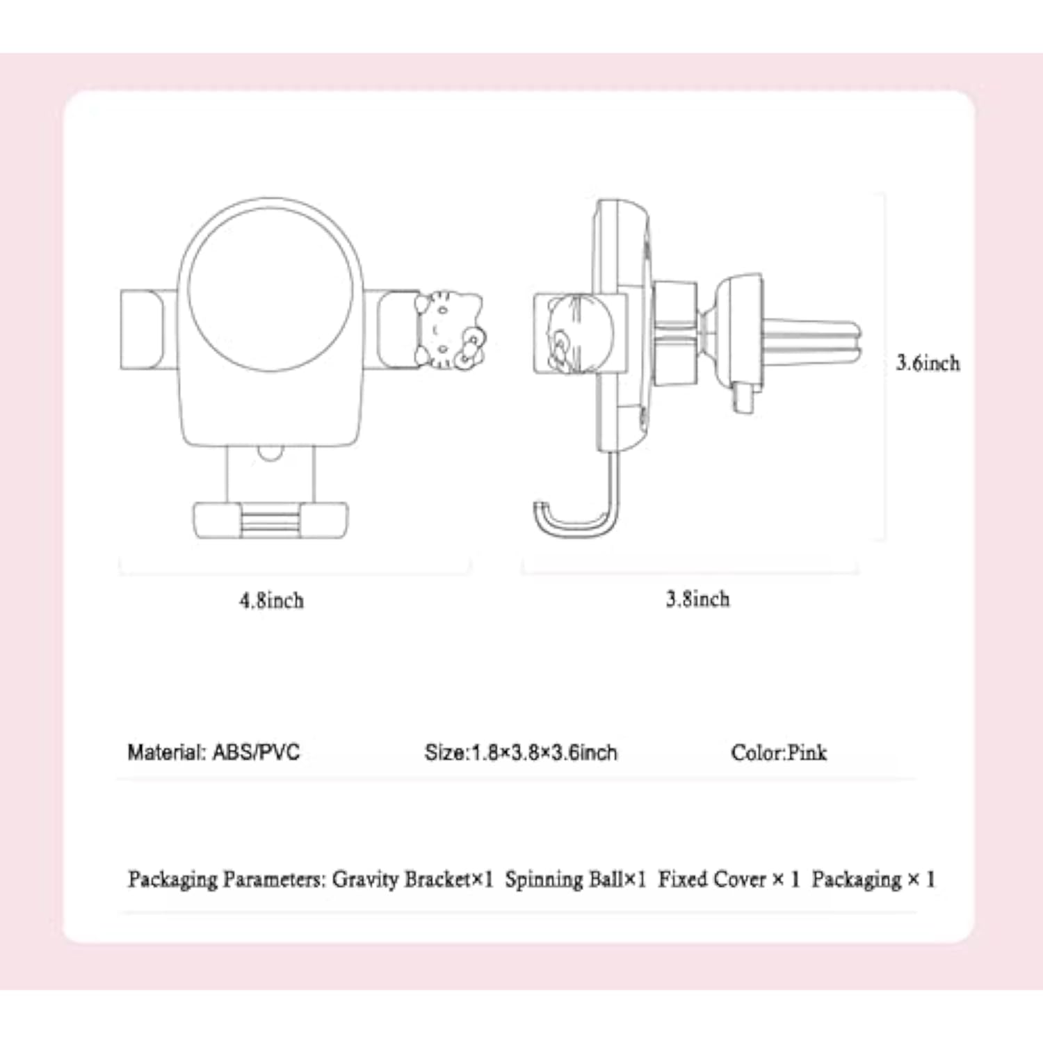 Cute Phone Mount For Car, Pink Cat Air Vent Clip Car Phone Holder Mount Fit For All Cell Phone, Pretty Car Accessories For Women And Girls
