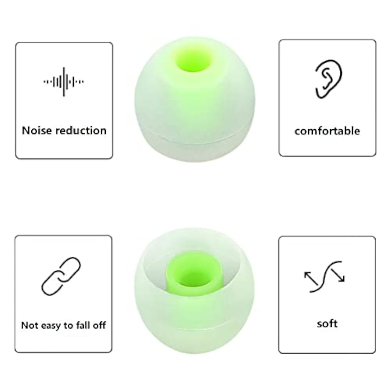 Earbuds Replacement Tips Silicone Earbud Tips Ear Gels Fit For Inner Hole From 3.8Mm - 5.1Mm Earphones 9 Pairs S/M/L Clear Green