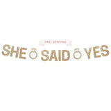 Pre-Strung She Said Yes Banner - No Diy - Gold Glitter Wedding Engagement Bridal Shower Banner - Pre-Strung On 10 Ft Strands - Just Engaged, Bride To Be, Happy Engagement Party Decorations - No Diy
