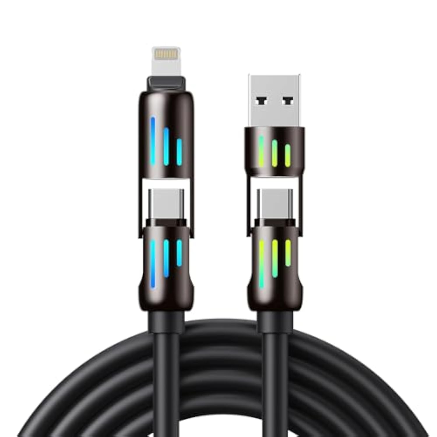 4 In 1 Charging Cable 240W, Type C Charger Fast Charging Cable, Usb To Usb C Cable Nylon Braided Usb A/C To C/Lightning Multi Iphone Charger Cord For Iphone 16 15 14 13, 6.6Ft/2M