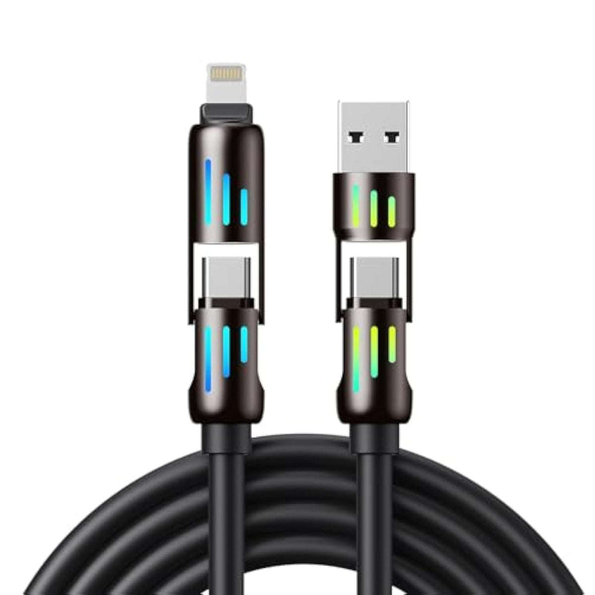 4 In 1 Charging Cable 240W, Type C Charger Fast Charging Cable, Usb To Usb C Cable Nylon Braided Usb A/C To C/Lightning Multi Iphone Charger Cord For Iphone 16 15 14 13, 6.6Ft/2M
