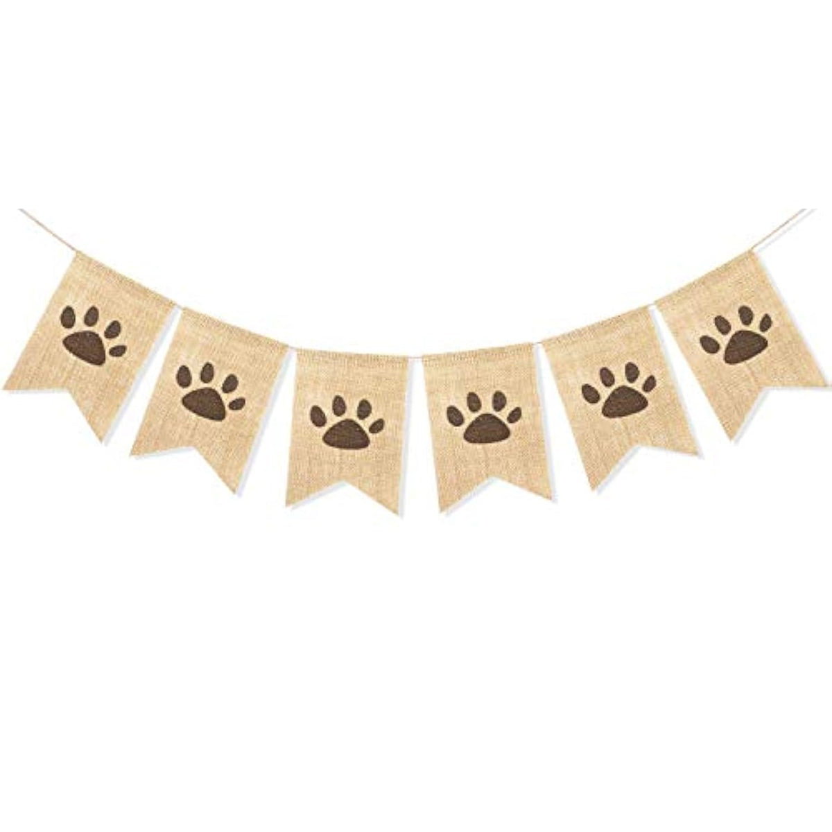 Dog Paw Print Banner Puppy Animal Theme Birthday Party Decorations, Rustic Burlap Bunting Pet Party Supplies Garland Photo Props