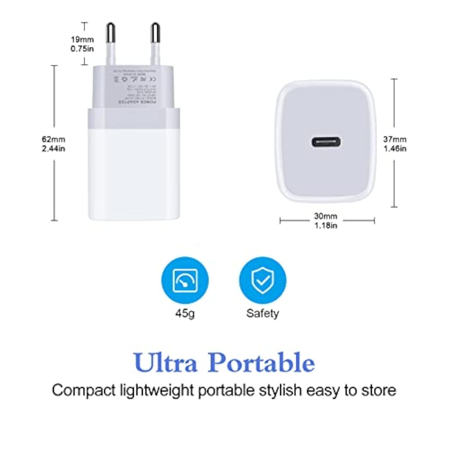 European Charger 2Pack Eu Fast 20W Usb C Charger Block Travel Plug Pd Power Adapter For Iphone 16E/16/16 Pro/16 Pro Max/16 Plus/15/15 Pro/14/14 Pro/13 Pro Max/13/12/Mini/Xs/Xr/X/8/Se, Samsung, Android