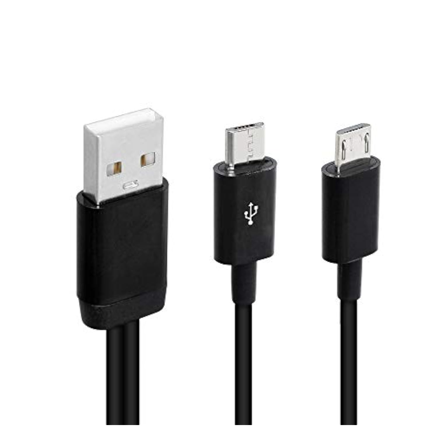 8 Inch Usb 2.0 Type A Male To Dual Micro Usb Male Splitter Y Data Supply Power Connector Adapter Cable (Black)