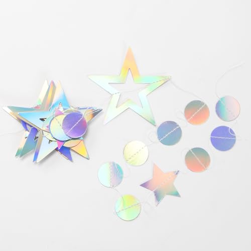 Iridescent-Disco Holographic-Euphoria Star Party-Decoration Garland - 52ft Neon Twinkle Twinkle Little Star Streamers,Wedding Birthday Bachelorette Baby Bridal Shower Engagement