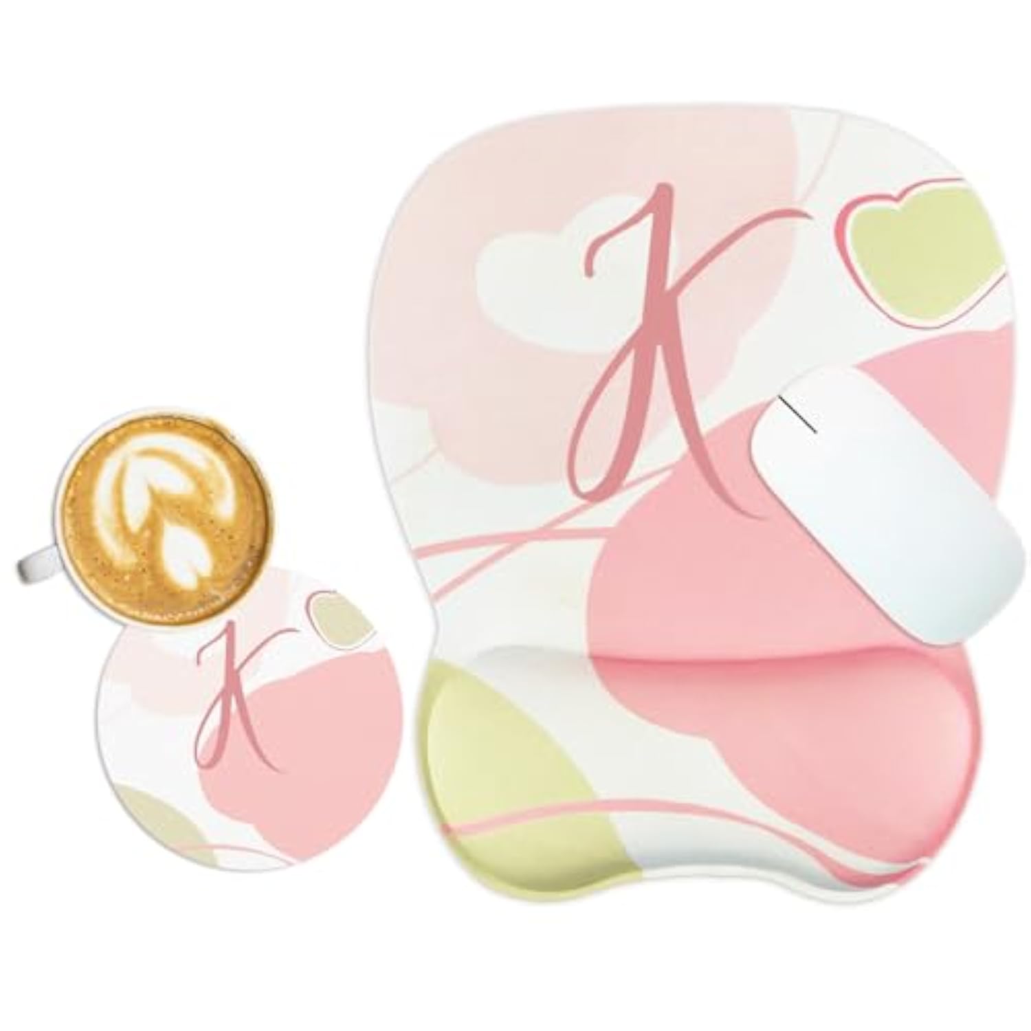 Ergonomic Mouse Pad,Personalized Cute Initial Mouse Pads And Coaster Set,Small Non-Slip Rubber Base Mouse Mat With Wrist Rest Support Gel For Working Gaming Easy Typing&Pain Relief,K