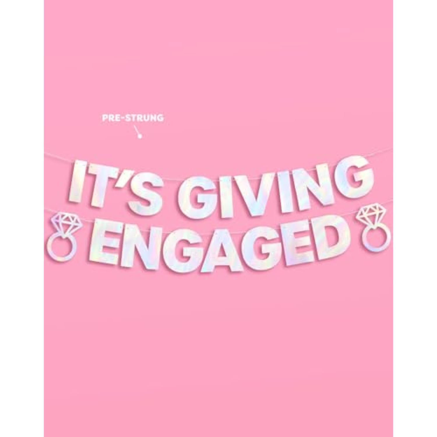 It'S Giving Engaged Banner - Iridescent Foil | 5 Ft. | Bachelorette Decorations, Engagement Party Sign, Proposal Background, Bach Supplies