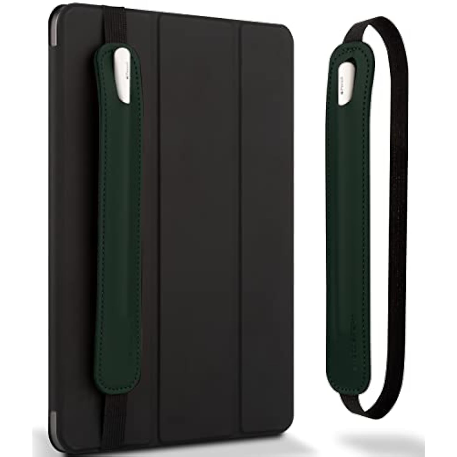Goospery Pencil Holder Compatible with Apple Pencil (1st & 2nd Generation) Sling Sleeve PU Leather Pouch Case Pocket Accessories Elastic Band Fit iPad 8th 7th Mini 5th/Notebook/Tablets - Dark Green