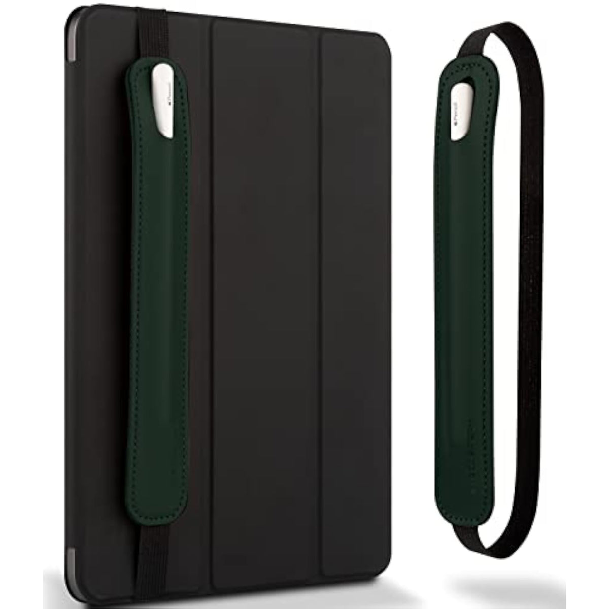 Goospery Pencil Holder Compatible with Apple Pencil (1st & 2nd Generation) Sling Sleeve PU Leather Pouch Case Pocket Accessories Elastic Band Fit iPad 8th 7th Mini 5th/Notebook/Tablets - Dark Green