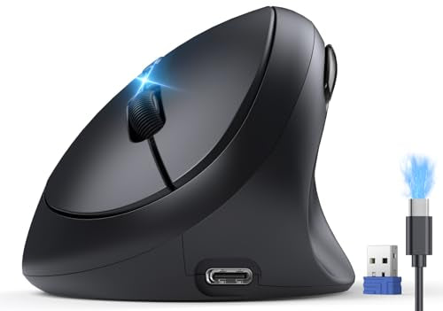 Ergonomic Mouse, Bluetooth Wireless Vertical Mouse, Rechargeable Battery, Quiet Clicks, 4800 Dpi Adjustable, Bt5.0/3.0 & 2.4G Connect, Easy To Use, Wide Compatibility - Black