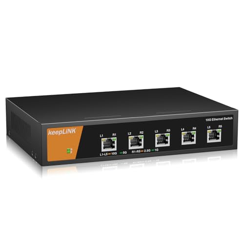 8 Port 10G Ethernet Switch Unmanaged, 8X 10G Rj45 Ports Support 10G/5G/2.5G/1000M/100M Auto-Negotiation, 160Gbps Switching Capacity, Desketop Or Rackmountable Plug And Play Network Switch